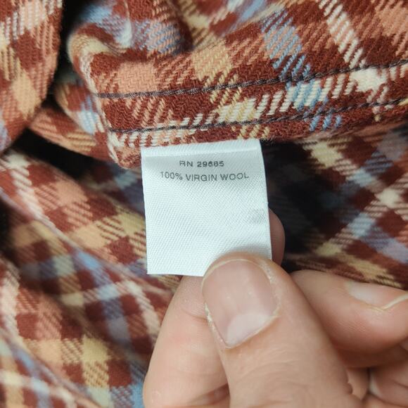 Pendleton Women's Virgin Wool Brown Gingham Check Button Up Flannel Small Petite - Picture 7 of 10